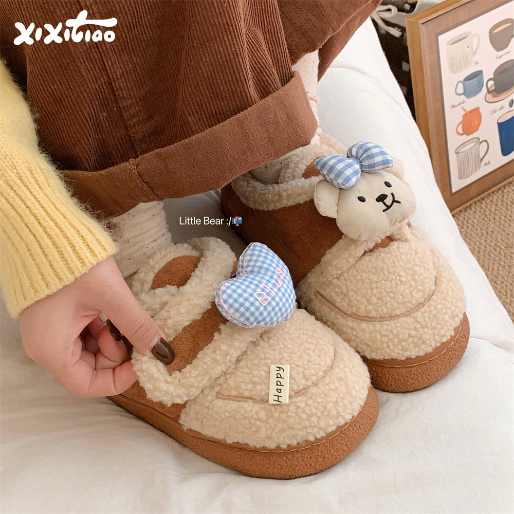 细细条 百搭外穿可爱蝴蝶结小熊豆豆鞋创意魔术贴冬季网红棉鞋女,女鞋,乐福鞋（豆豆鞋）,淘宝优惠券,粉丝福利购,淘宝优惠卷