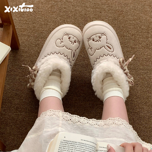 细细条 少女心保暖户外雪地靴女冬Mikko联名小兔防滑厚底东北棉靴