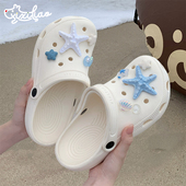 蓝色海星贝壳海边沙滩鞋 足弓包头凉鞋 夏季 细细条 仙女风洞洞鞋 女