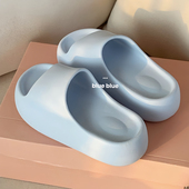 细细条 奶蓝色厚底增高凉拖旅行EVA软底沙滩鞋 外穿一字拖鞋 女夏季