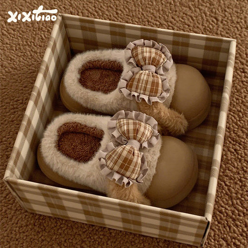 细细条厚底软萌Lolita棉拖鞋女