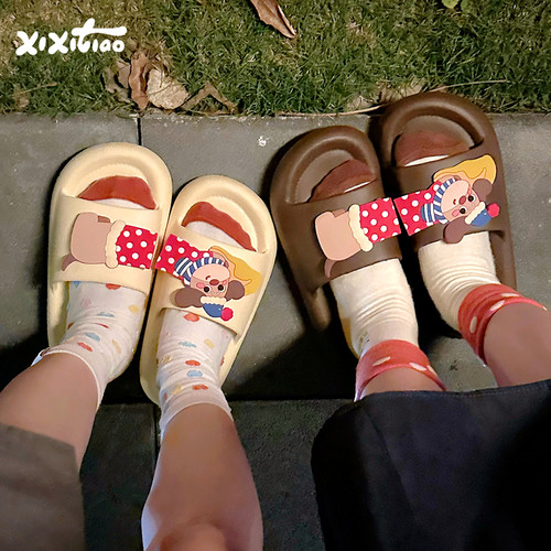 细细条个性趴睡狗狗一字拖鞋