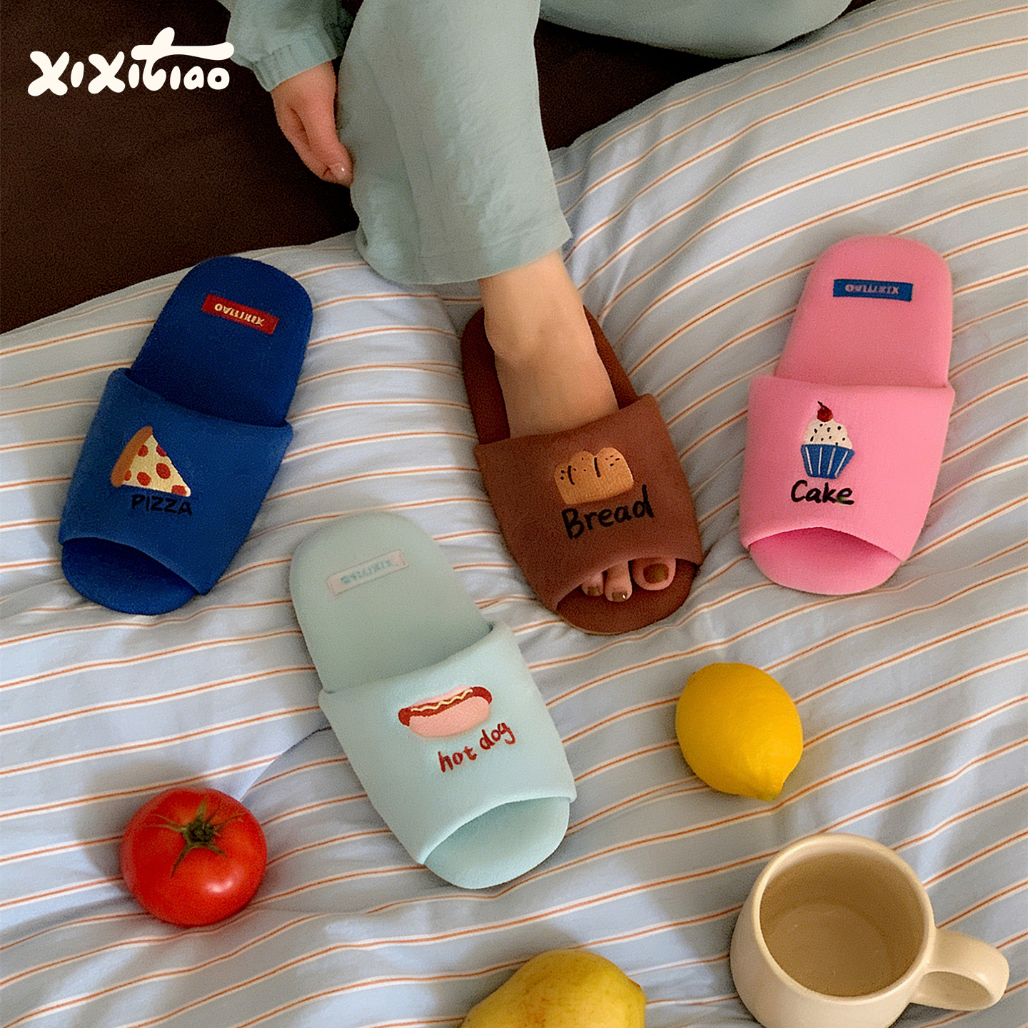 细细条 四季静音软底地板鞋男女日式ins居家用情侣布艺棉拖鞋春秋