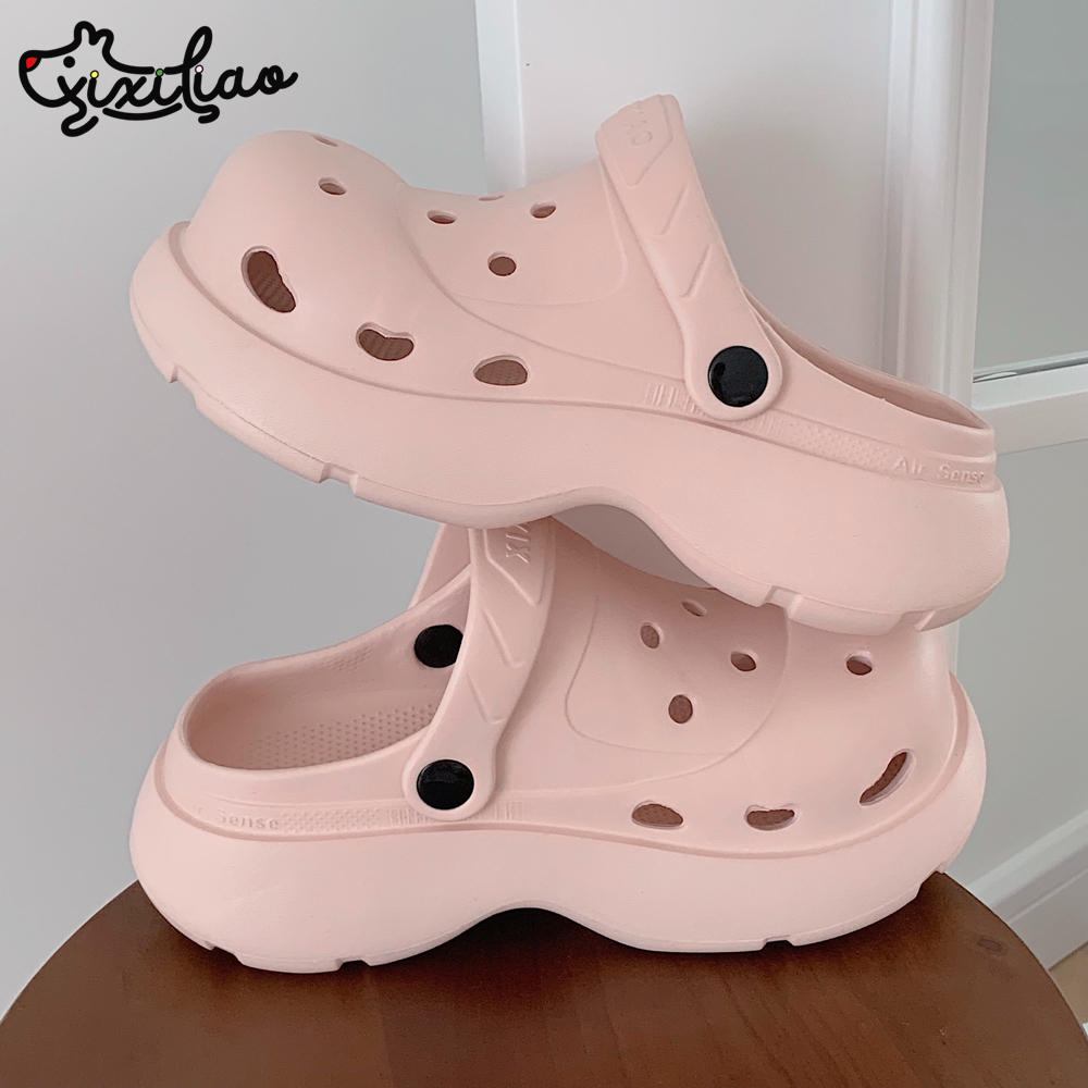 细细条增高厚底纯色亲子洞洞鞋