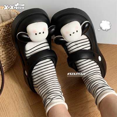 细细条立体狗狗可爱包头半拖鞋