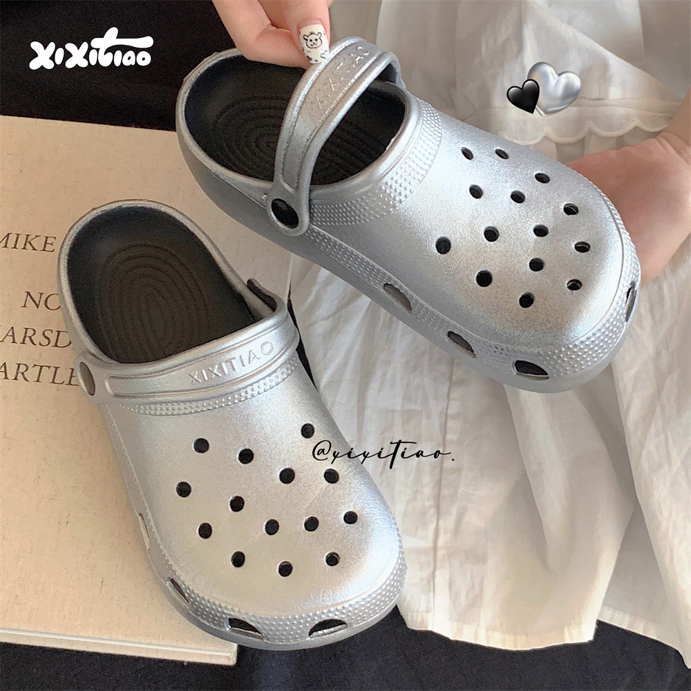 细细条高级感银色包头凉拖鞋女