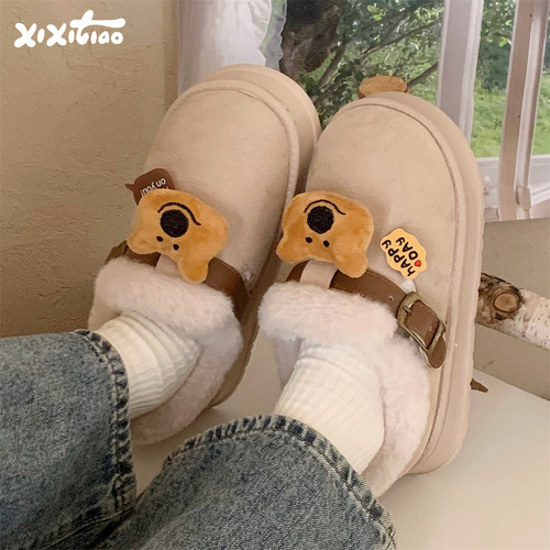 细细条趣味小熊保暖加绒勃肯鞋