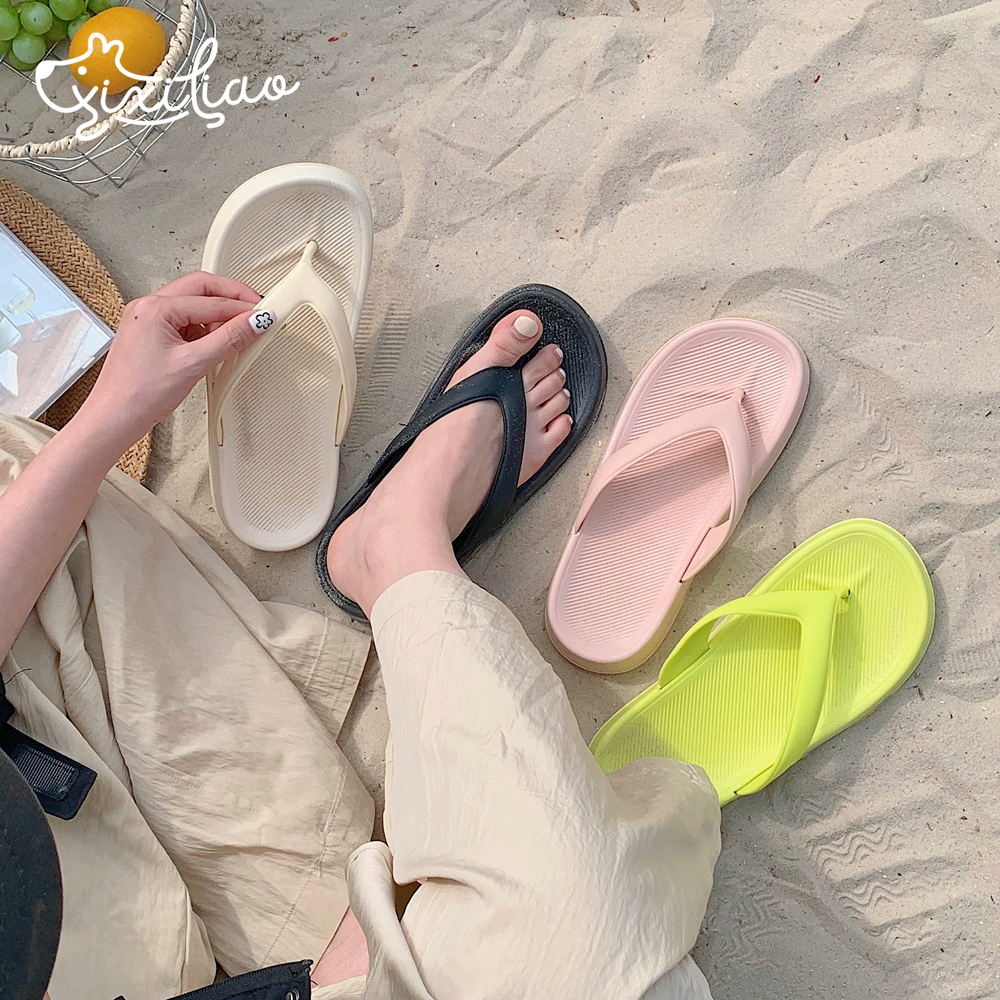 细细条简约纯色海边度假人字拖