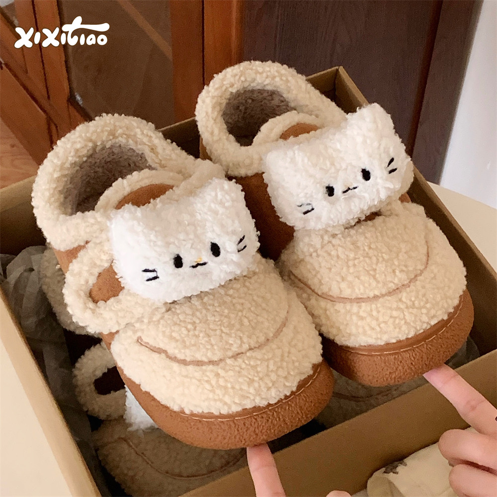 细细条网红小猫咪时尚魔术贴棉鞋