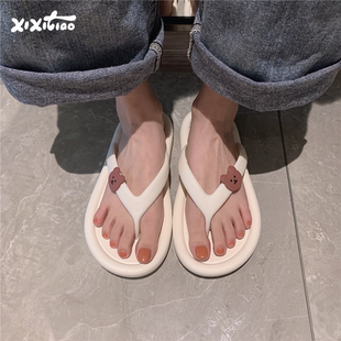 人字拖海邊沙灘防滑輕便休閑女士夾腳涼拖鞋 卡通小熊夏季 細細條