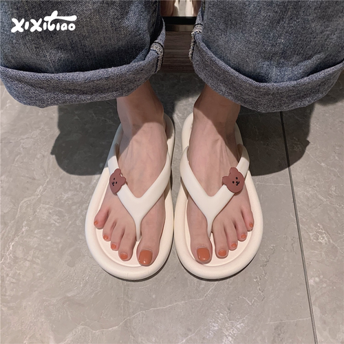 细细条卡通小熊夏季人字拖女