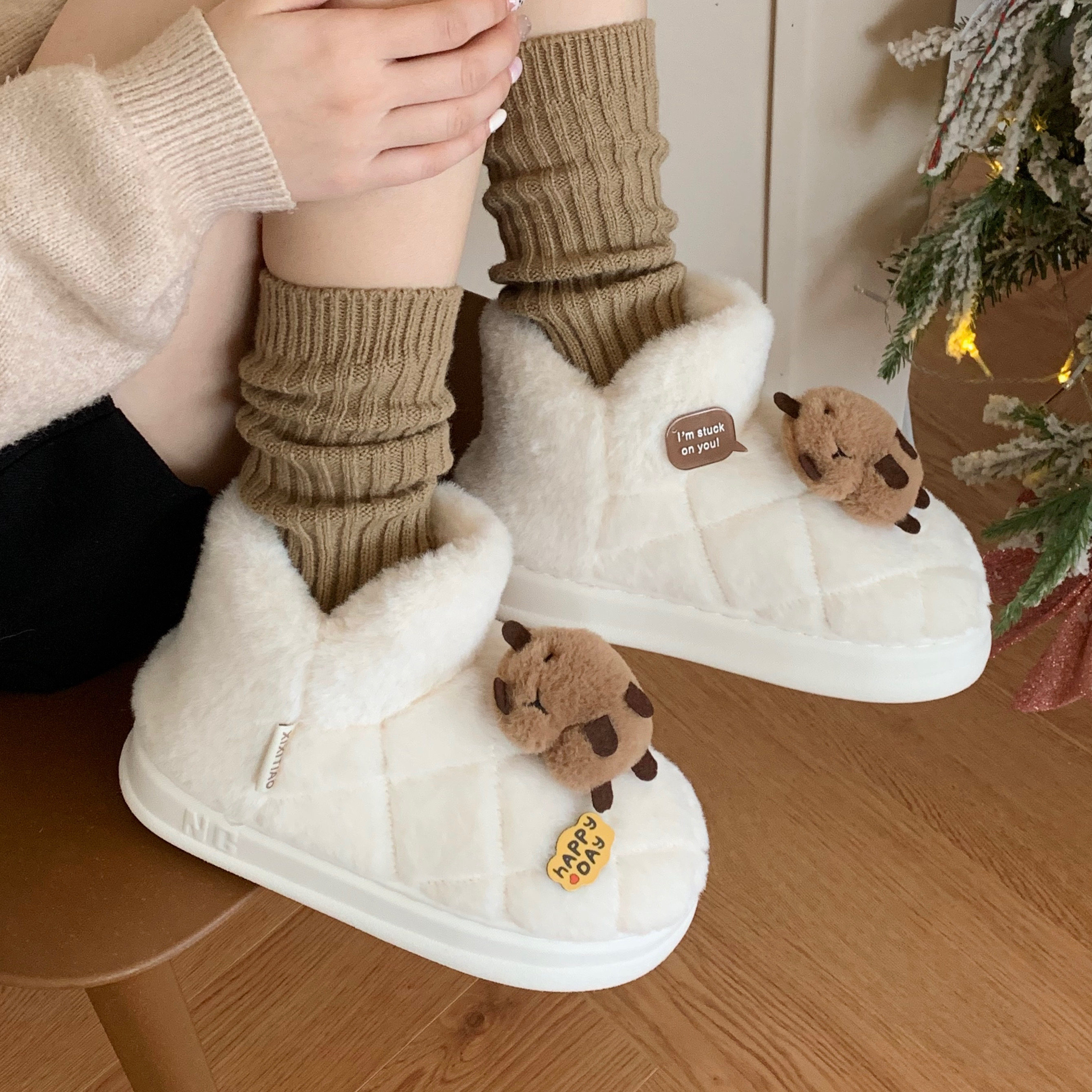 细细条 外穿百搭趣味卡皮巴拉水豚棉鞋女冬季保暖舒适毛绒雪地靴,女鞋,时尚雪地靴,淘宝优惠券,粉丝福利购,淘宝优惠卷