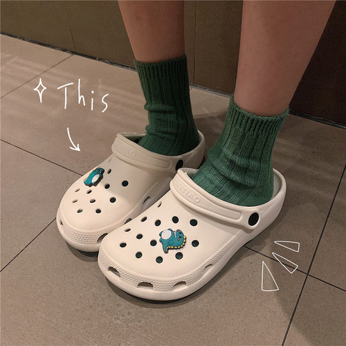 厚底细细条ins风可爱卡通沙滩鞋