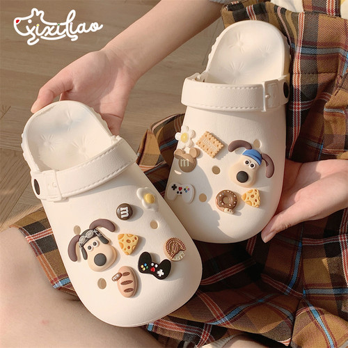 细细条 趣味可爱卡通狗狗亲子包头凉拖鞋女夏季外穿防滑EVA洞洞鞋