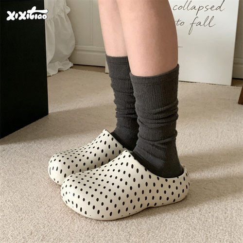 细细条简约波点EVA包头拖鞋女