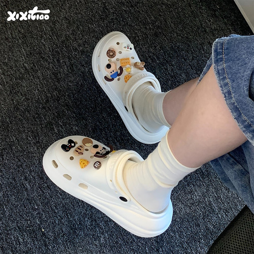 细细条eva厚底趣味狗狗洞洞鞋