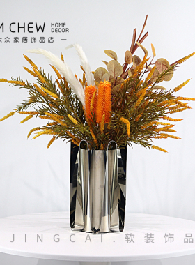 轻奢极简现代仿真花摆件样板房客餐桌酒店售楼处洽谈室会议桌花器