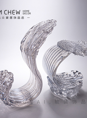 轻奢极简现代玄关电视柜高档几何质感白清透海浪摆件送礼乔迁装饰