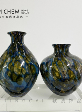 新中式现代蓝色客厅玄关客厅茶几餐桌轻奢琉璃花瓶样板房桌面摆件