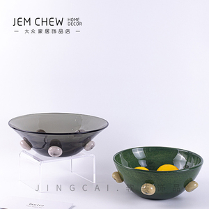 现代简约艺术果盘家居灰色盘玻璃装饰品创意摆件高端精致工艺品