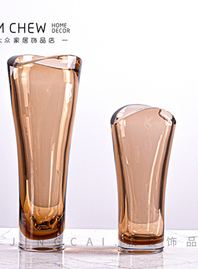轻奢极简现代琥珀色质感玻璃器样板间售楼处客厅软装家居饰品摆件