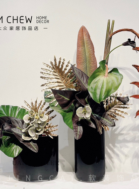 红色扁款刀锋花瓶花艺套装