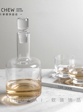 轻奢现代透明玻璃花瓶套装酒器样板间售楼玄关电视柜一壶2杯套装