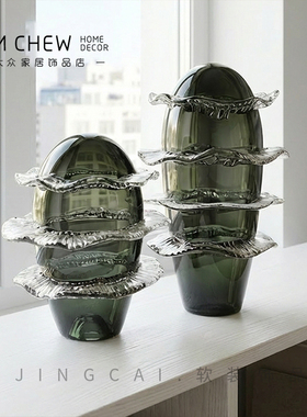 高级感灰色琉璃花瓶酒店大堂客厅餐桌玄关软装家居摆件民宿琥珀色