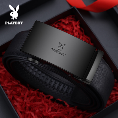 花花公子皮带男款真皮新款自动扣牛皮裤带时尚黑色牛皮休闲腰带男