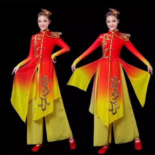 新款打鼓服男女古典舞演出服中国风民族舞蹈扇子舞飘逸开场舞服装