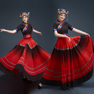 新款彝族舞蹈演出服女服装套装阿嬷故事火把节云南四川凉山大摆裙