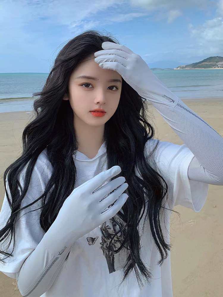 艾佳微夏季女防晒加长防滑冰丝薄款袖套开车防紫外线骑车海边手套