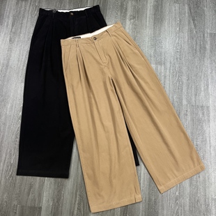 走欧美外贸单休闲裤男春秋简约复古磨毛拉链款日系宽松阔腿长裤潮