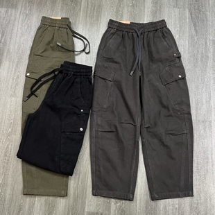 秋冬纯棉重磅美式工装休闲裤男街头多口袋抽绳宽松复古阔腿长裤潮