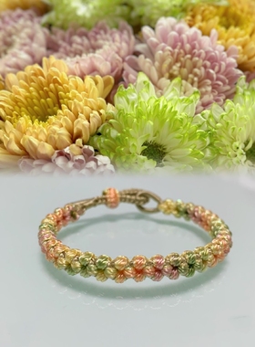姻缘花桃花结手绳手工编织花朵手链女小众风汉服渐变手绳编绳