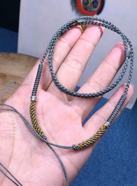 手工编织锁骨链天珠挂绳可调节抽拉搭配925银六字箴言横穿半成品