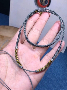 手工编织锁骨链天珠挂绳可调节抽拉搭配925银六字箴言横穿半成品