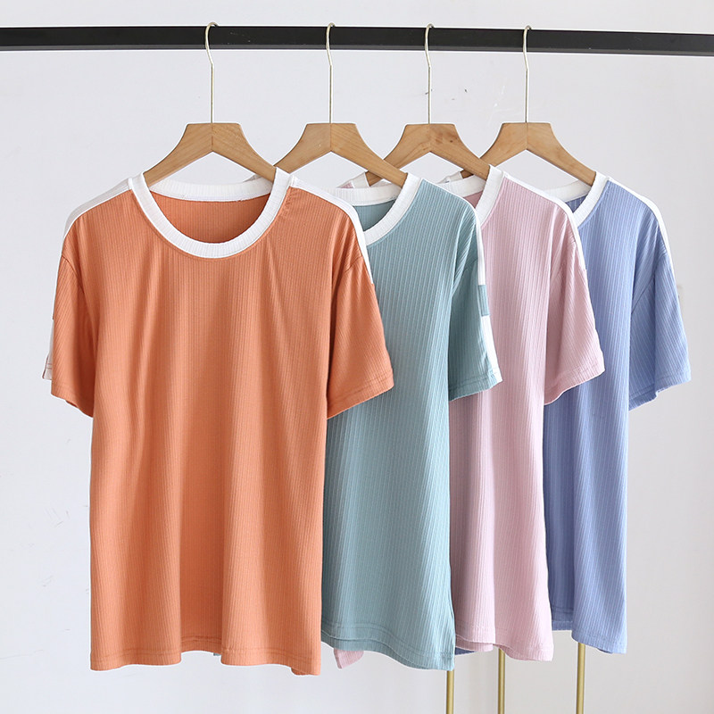 JAPANESE SINGLE MODAL PAJAMAS TOPS SINGLE PIECE WOMENS SHORT SLEEVE THIN LOUNGEWEAR SOLID COLOR SUMMER T-SHIRT LOOSE CASUAL