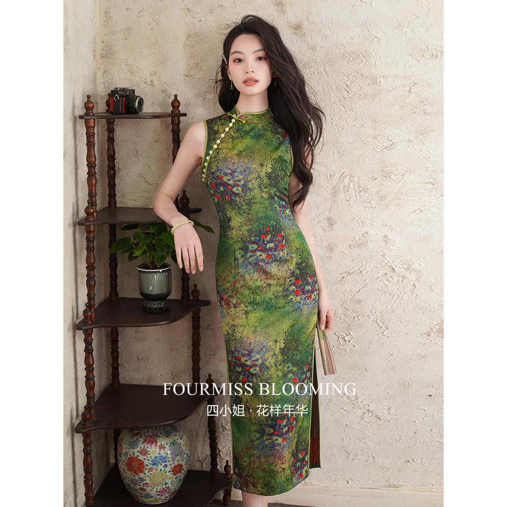 【花样年华】国风旗袍|绿色夏改良连衣油画风日常高级感修身显瘦