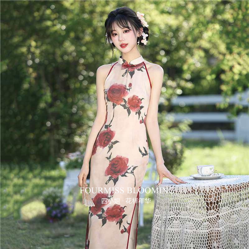 新中式大花掐腰洋装02