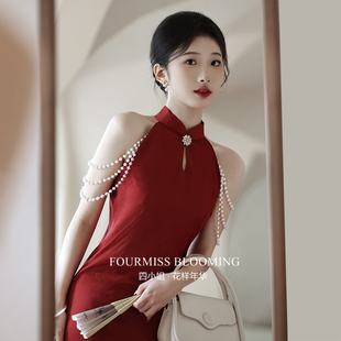 【花样年华】国风旗袍|新娘夏季红色挂脖改良敬酒订婚礼服连衣裙