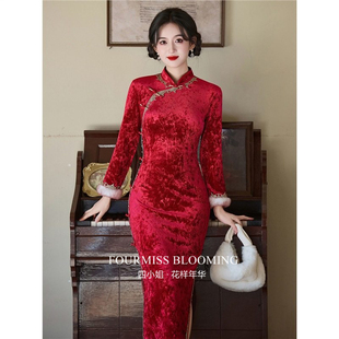 【花样年华】国风旗袍|红色丝绒冬装加绒加厚大气上档次订婚新年