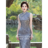 花样年华 2026年高端新中式 国风旗袍 长款 改良连衣裙送考 无袖