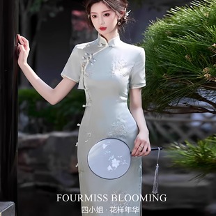 【花样年华】国风旗袍|新中式连衣裙绣花蓝色长款高端大气上档次