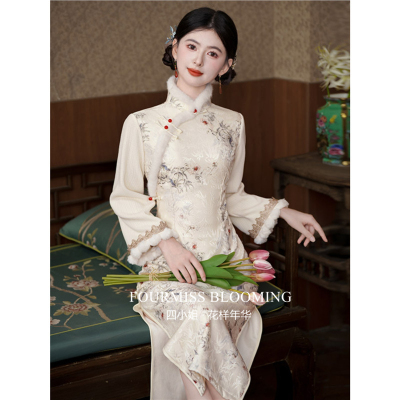 秋冬加绒中式长款少女装