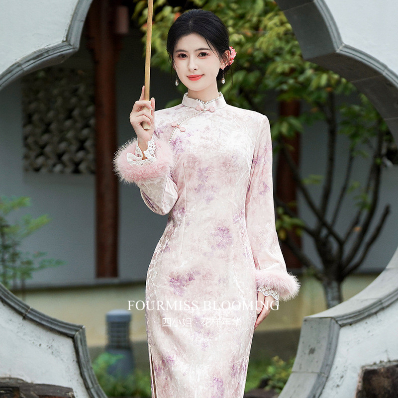 【花样年华】国风旗袍|新中式织锦缎气质冬季加绒订婚回门长袖女