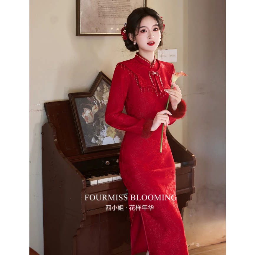 红色敬酒服旗袍订婚结婚新娘高级