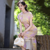 2026新款 中式 长款 短袖 国风旗袍 女复古修身 日常夏季 花样年华