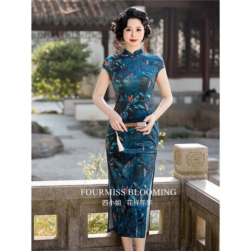 【花样年华】国风旗袍|蓝色连衣裙年轻大码碎花复古民老上海改良