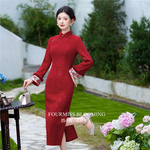【花样年华】国风旗袍|新中式红色长袖女冬装加绒敬酒服礼服气质